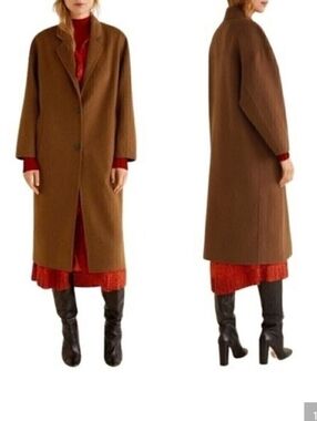 Mango Oversized Brown Wool-Blend Long Coat